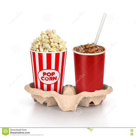 Popcorn In Box With Cola In Takeaway Cup Stock Image - Image of away, snack: 74228309