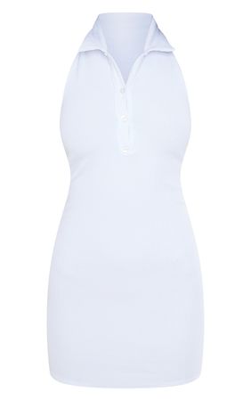 White Rib Halterneck Button Detail Bodycon Dress | PrettyLittleThing USA
