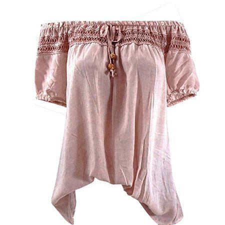 Amazon.com: itlotl mujeres verano encaje manga corta algodón frío fuera de blusa de hombro parte superior playera: Clothing