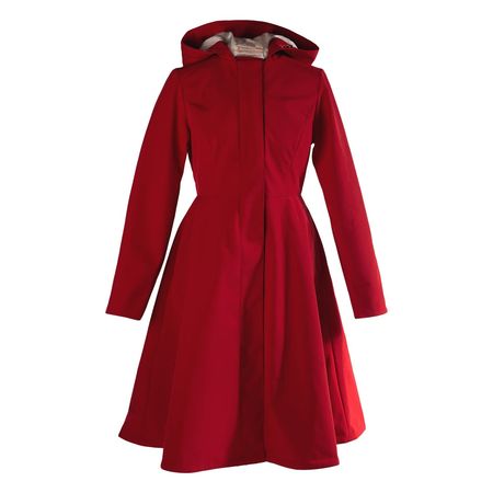 Waterproof Dark Red Trench Coat with Hood: Scarlet Red | RainSisters | Wolf & Badger