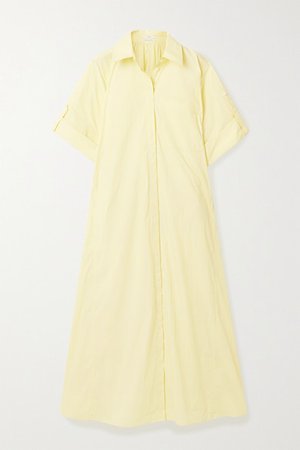 Gathered Cotton-blend Poplin Shirt Dress - Pastel yellow