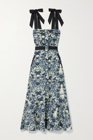 Oliva Tie-detailed Floral-print Cotton-voile Midi Dress - Blue