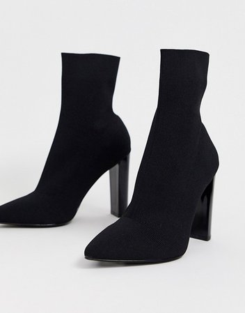 ASOS DESIGN Wide Fit Enhance block heel sock boots in black knit | ASOS