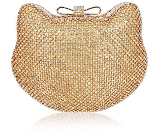 Mossmon Crystal Clutch Cat Shape Luxury Rhinestone Women Evening Bag (Gold): Handbags: Amazon.com