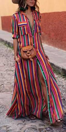 BOHO Bright Colorful Striped Maxi Dress - Pinterest