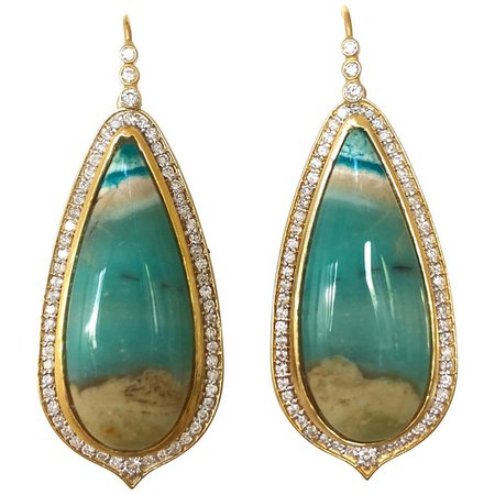 Lauren Harper 1.03 Carat Diamonds Opalized Petrified Wood Gold Earrings For Sale at 1stdibs