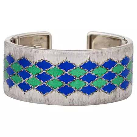 Vintage Buccellati Enamel Bracelet Cuff Sterling Silver Signed Jewelry For Sale at 1stDibs