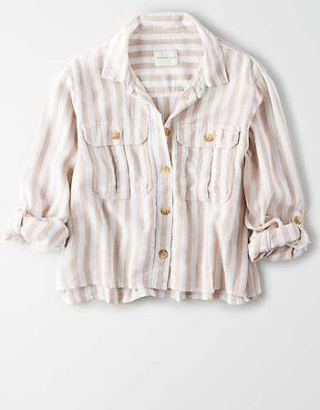 AE Striped Cropped Button Up Shirt