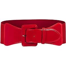 GRACE KARIN Wide Leather Belts for Women 1950s Vintage Belt Buckle Elastic Waist Belt Red L at Amazon Women’s Clothing store