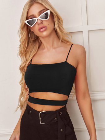 Solid Cut Out Crop Cami Top | SHEIN