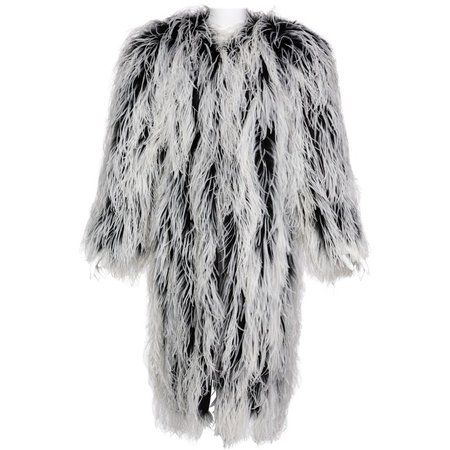 Yves Saint Laurent White Black Ostrich Feather Coat YSL Rare Documented 1960s For Sale at 1stdibs
