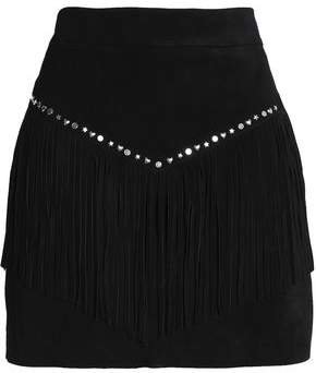 Fringed Studded Suede Mini Skirt