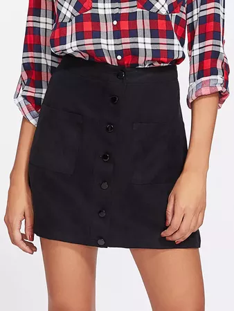 Patch Pocket Front Button Up Skirt