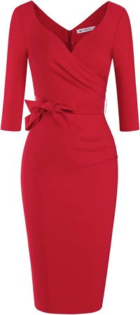 Amazon.com: MUXXN Women's Vintage Faux Wrap V Neck 3/4 Sleeve Formal Party Work Dress with Belt : Clothing, Shoes & Jewelry
