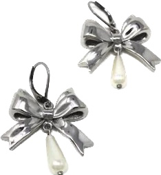 heavensent stainless steel bow and glass pearl earrings