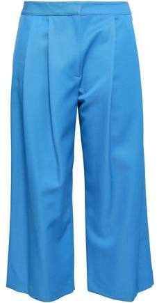 Cropped Pleated Wool-blend Twill Wide-leg Pants