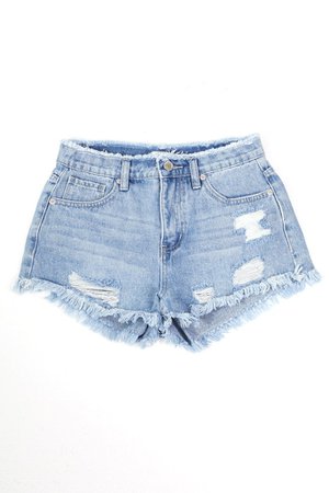 LE3NO Womens High Rise Vintage Washed Distressed Frayed Denim Shorts | LE3NO blue