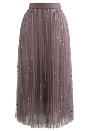 Glitter Dots Double-Layered Pleated Tulle Mesh Skirt in Berry - Retro, Indie and Unique Fashion