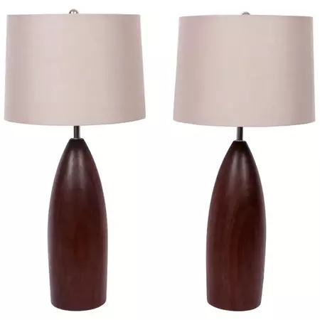 Tall Pair of ESA Danish Modern Dark Solid Teak Table Lamps, c. 1960 For Sale at 1stDibs | mid century teak lamp, danish teak lamp, danish modern lamps