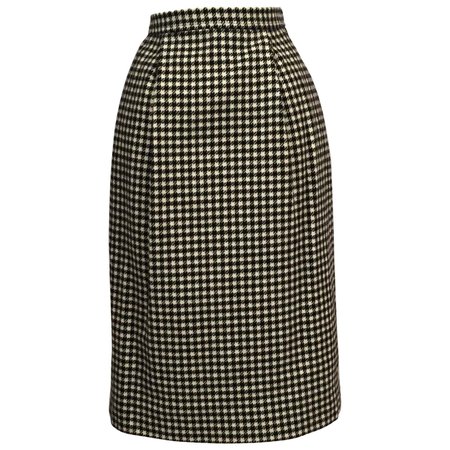 Yves Saint Laurent 1970's Black and White Wool Check Skirt For Sale at 1stDibs