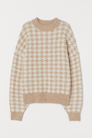 Pullover in maglia fine - Beige chiaro/pied-de-poule - DONNA | H&M IT