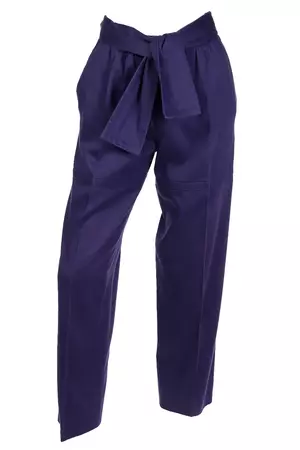 Yves Saint Laurent Purple Cotton Trousers W Attached Sash Belt – Modig