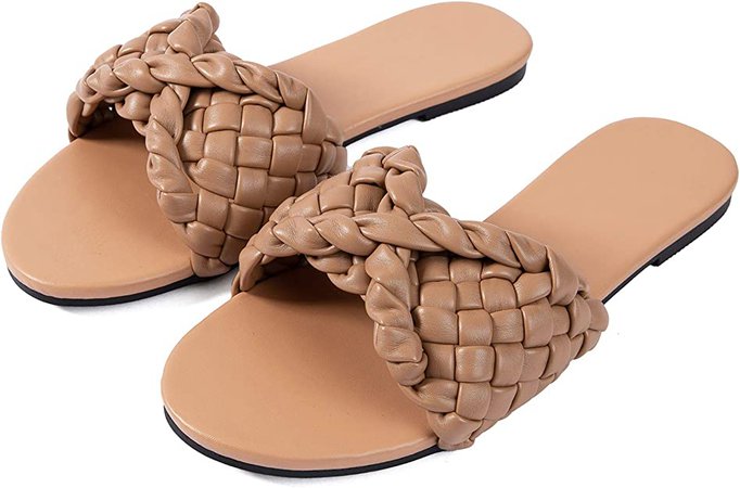 Amazon.com | Mtzyoa Women Crossover Sandals Flat Braided Nude Slides Leather Comfort Size 8 Handmade Weave Dressy Wedding Summer | Flats