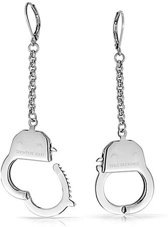 Amazon.com: Partners In Crime Grey Shade Handcuffs Leverback Dangle Earrings For Women Couples Hot Wife Silver Tone Stainless Steel: Dangle Earrings: Clothing