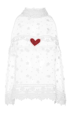 Giamba Embroidered Sheer Sleeveless Top With Sequin Heart Embellishment