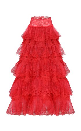 Raisa Vanessa Red Flower Embroidered Strassed Maxi Skirt