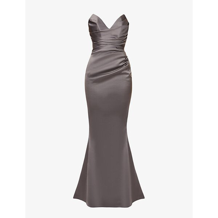 House of CB Fleur SHADOW SATIN STRAPLESS GOWN