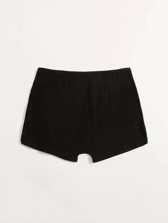Solid Rib-knit Biker Shorts | SHEIN USA black