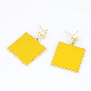 Simple Yellow Square Design Ear Studs