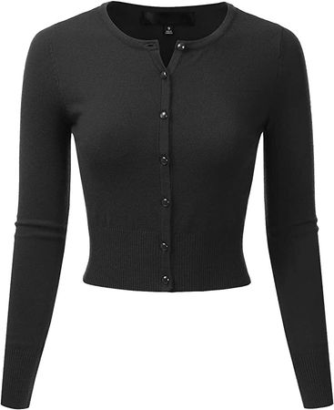 EIMIN Women's Crewneck Button Down Long Sleeve Cropped Cardigan Sweater Black XL at Amazon Women’s Clothing store