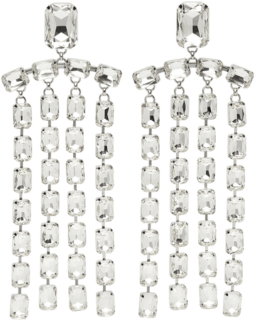 Area Silver Baguette Crystal Fringe Earrings
