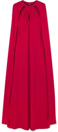 red gown with cape