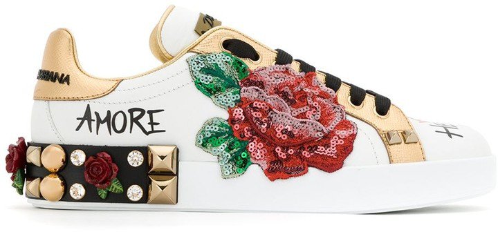 Rose Patch Leather Sneakers