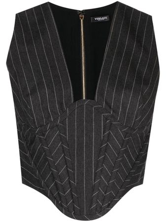 Versace Pinstripe Corseted Wool Top - Farfetch