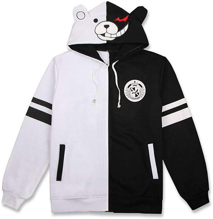 Amazon.com: Werycos Monokuma Hoodie with Ears Black White Bear Jacket Pullover Sweatshirt Anime Cosplay Costume Outfit Unisex: Clothing