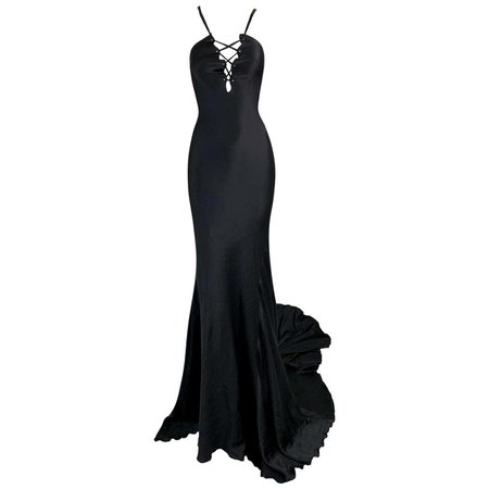 Gucci by Tom Ford Black Silk Corset Ties Plunging Gown