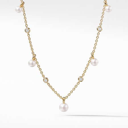 Petite Perle Fringe Necklace with Pearls and Diamonds in 18K Gold