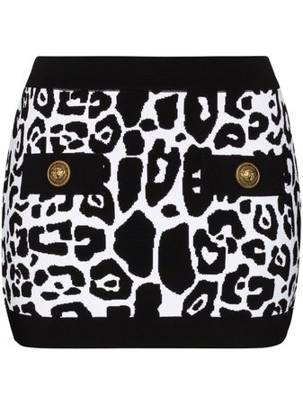 Shop black & white Balmain high-waisted leopard-print mini skirt with Express Delivery - Farfetch