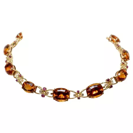 Choker Necklace in Yellow Gold, Orange Quartz, Diamonds and Rubies For Sale at 1stDibs