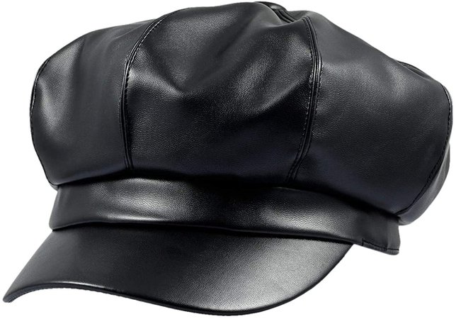 Sportmusies 8 Panels Newsboy Caps for Women, PU Leather Cabbie Painter Hat Gatsby Ivy Beret Cap, Black at Amazon Women’s Clothing store