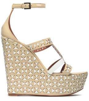 Laser-cut Patent-leather Wedge Sandals