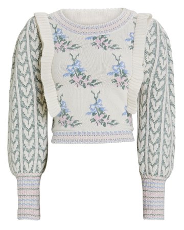 LoveShackFancy Warwick Cropped Floral Sweater | INTERMIX®