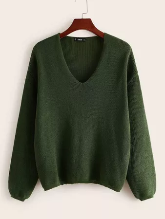 V-neck Drop Shoulder Sweater | SHEIN USA