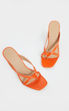 Orange Cake Stand High Heel Toe Thong Strap Mule Heels | PrettyLittleThing USA