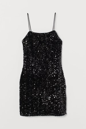 Short Sequined Dress - Black