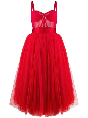 Red Dolce & Gabbana Bustier Tulle Midi Dress | Farfetch.com